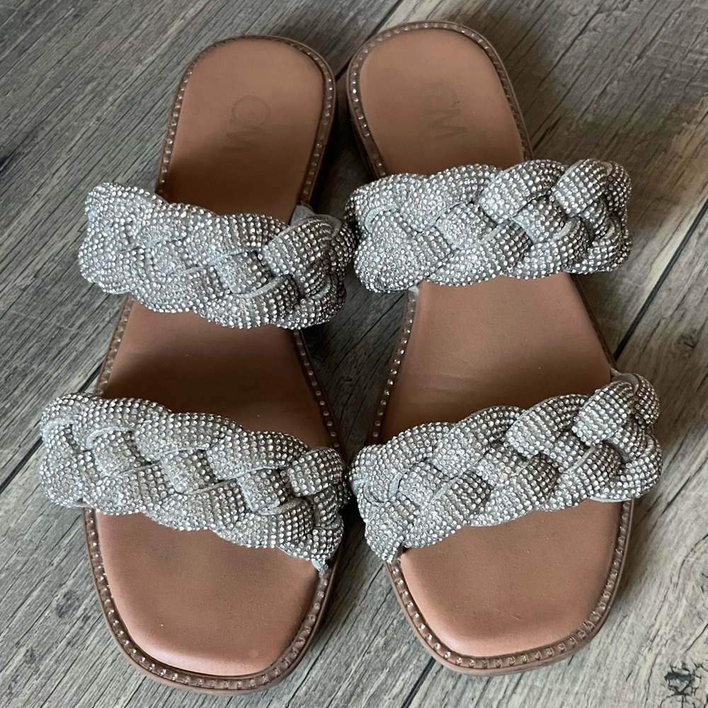 Silver multi braided rhinestone sandals